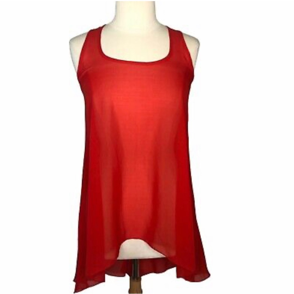 Pearl Sleeveless Blouse Shirt Red Womens Small High Low Hem Cut Out Back
